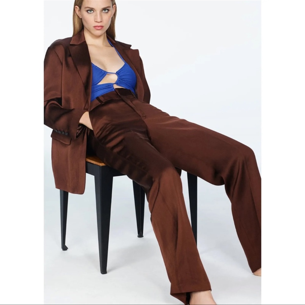 Zara 2 Piece Flowy Satin Suit Set NWT Size L
